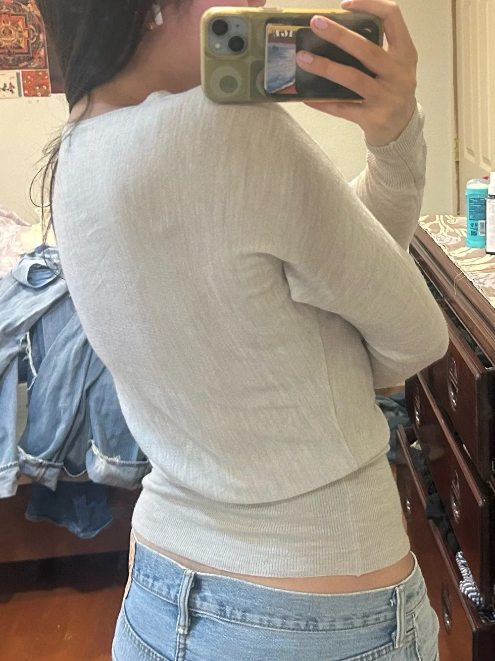 The Limited Light Gray Long Sleeve Top - Slim Crewneck